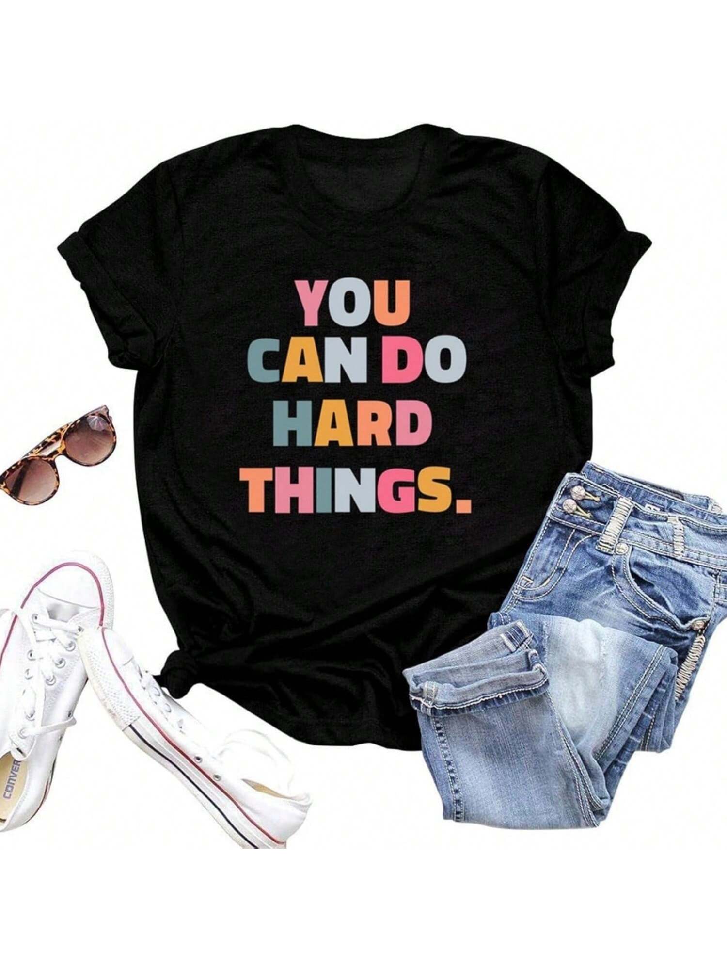 You Can Do Hard Things T Shirt Wounisex Inspirational Letter Printed Graphic Shirt Motivational Short Sleeve Tee Tops S разноцветный