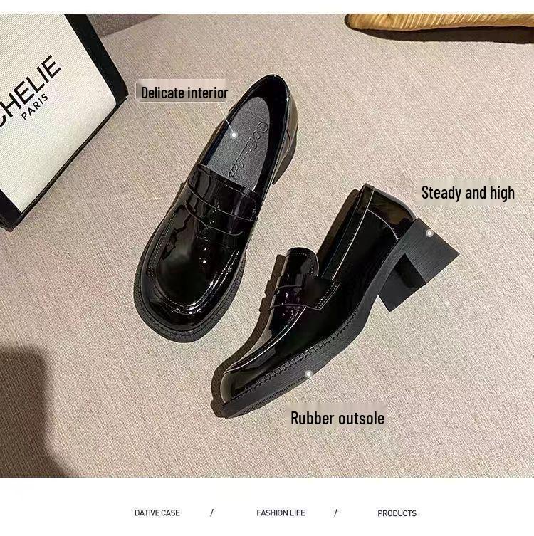 Patent Leather High Heel Mary Jane Loafers - Japanese Style