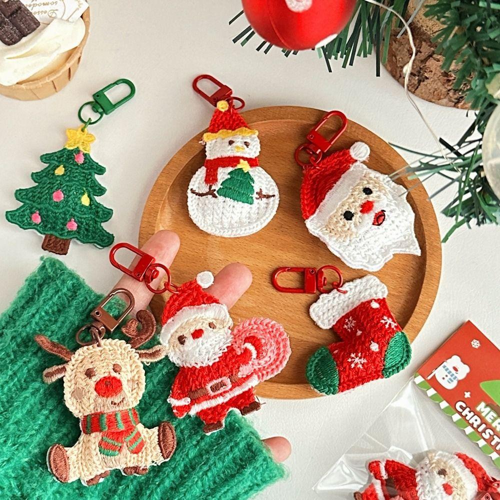 Weave Christmas Pendant Elk Christmas Plush Toy Cartoon Santa Claus Keychain  Car Key Pendant