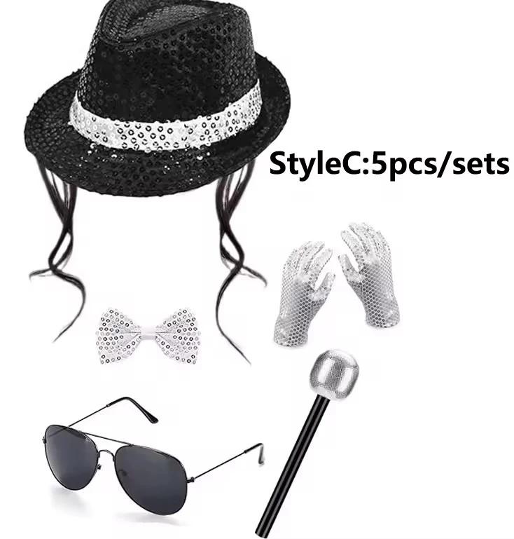 70. 80. léta Superhvězdy Michael Jackson Cosplay Rekvizita MJ Klobouk s Parukou Rukavice Brýle Sada Kostým pro Fanoušky Výkon Tanec Dárky