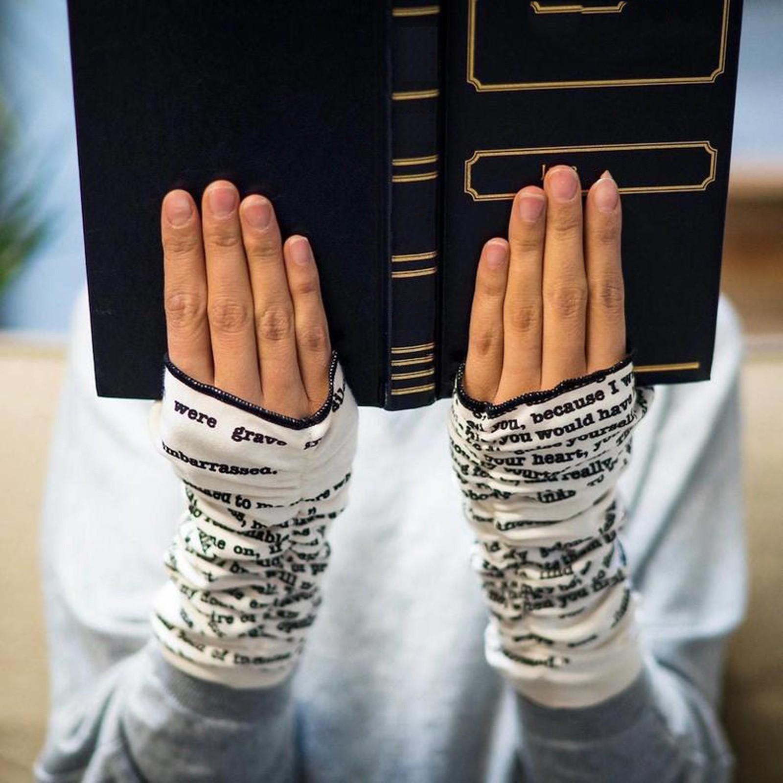 

(SU)Женские модные эластичные тонкие перчатки с буквенным принтом, многофункциональные варежки на пуговицах A белый