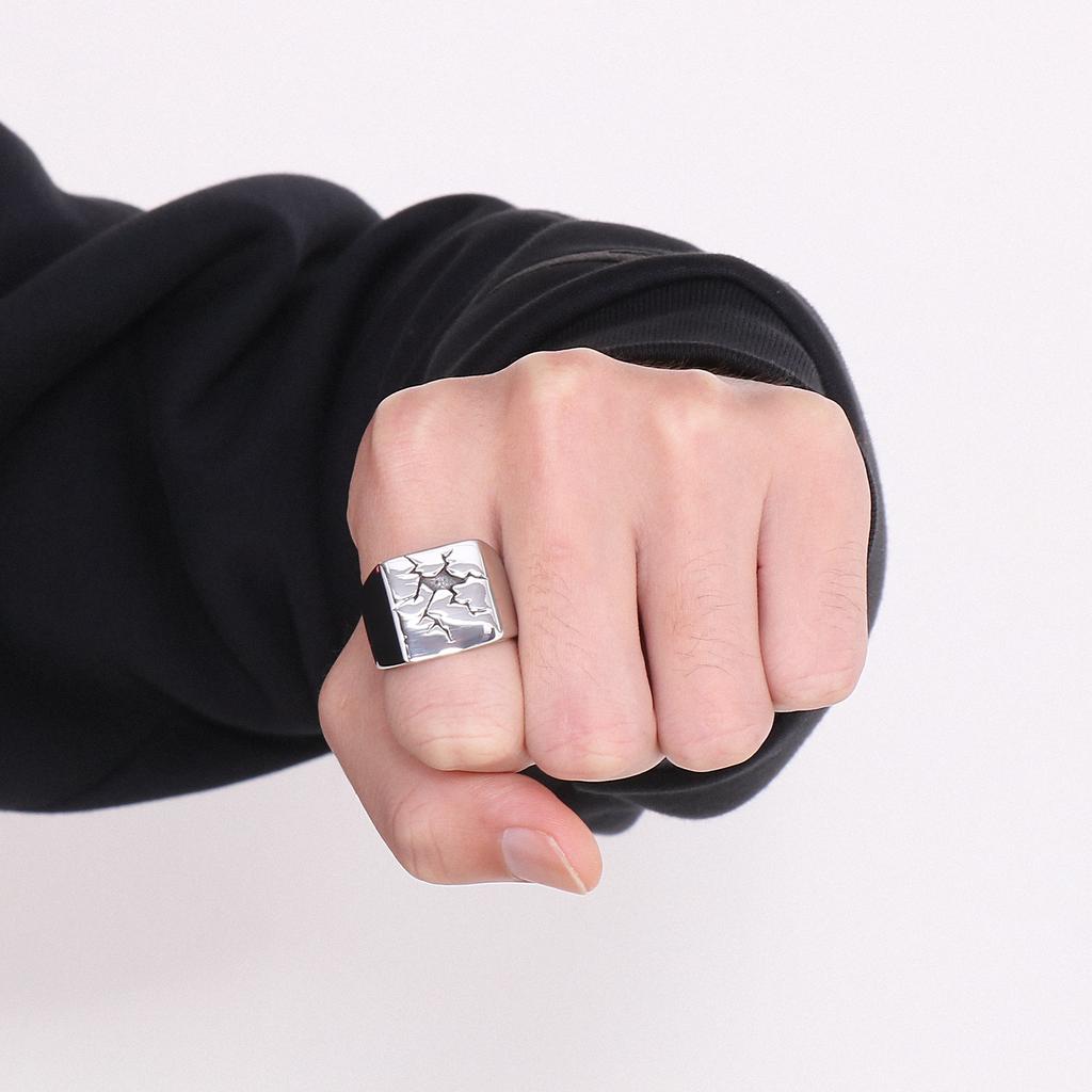 Punk Cracks Charm Ring for Men Stainless Steel 316L Shiny Anillos Accessories Personalized Lightning Party Jewelry