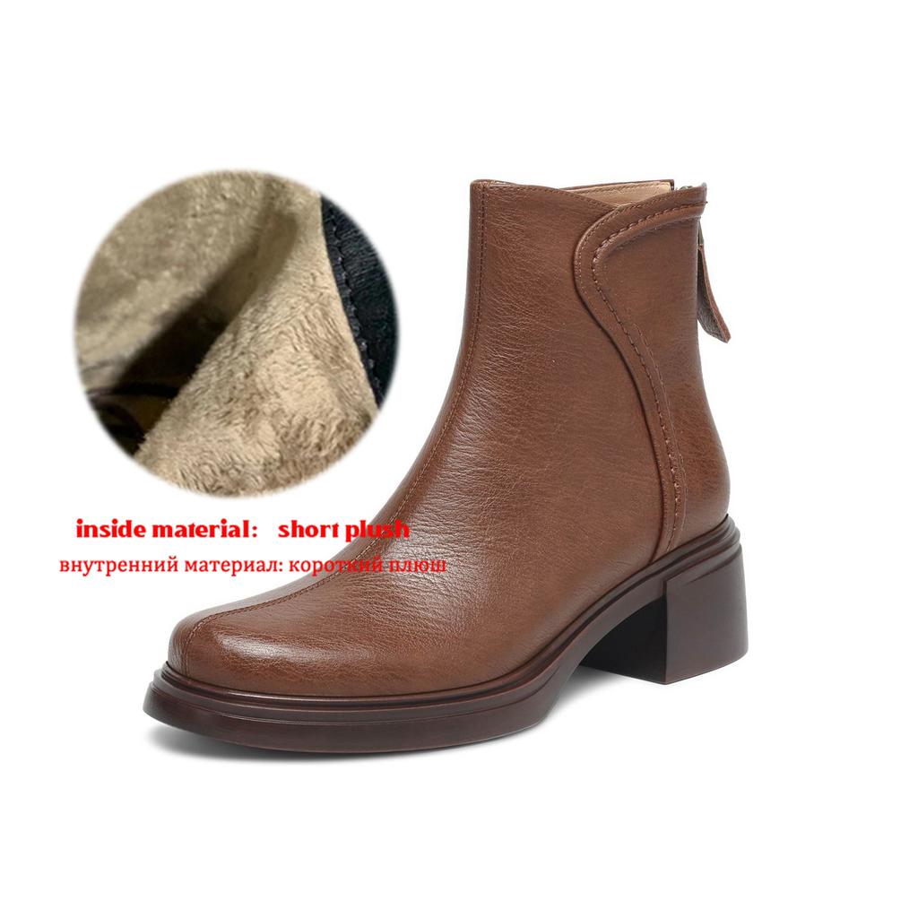 Krazing Pot Cow Skin Round Toe Thick Heels Chelsea Boots Size 42 Back Zip Women Keep Warm Ankle Boots