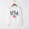 White Hoodie with USA Letter Print, Round Neck, Pullover Style, Loose Fit, Long Sleeve - 2022 Top Seller