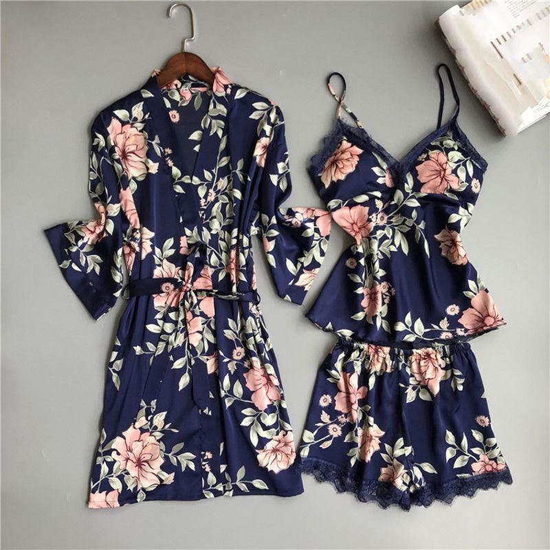 

Sexy Pajamas Three-Piece Set-Piece Nightdress Sexy Home Wear Nightdress Blue M