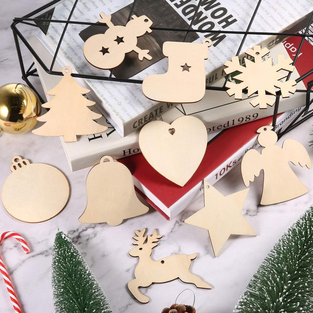 DIY Wooden Christmas Ball Decoration Round Blank Wood Slices Paint Ornament Xmas Tree Hang Pendant Craft Home Decor Baubles Tag