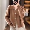 Women's Soft Breeze Polo Knit Cardigan - Lapel, Solid Color, Loose Fit, Slimming, Soft Texture, Long Sleeve Sweater Top.