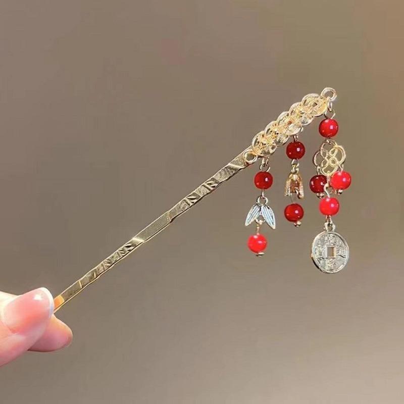 1pc Fashion Ancient Style Copper Coins Bells Tassels Hairpins New Chinese Style Money Flower Steps Hairpins Hanfu Headwear