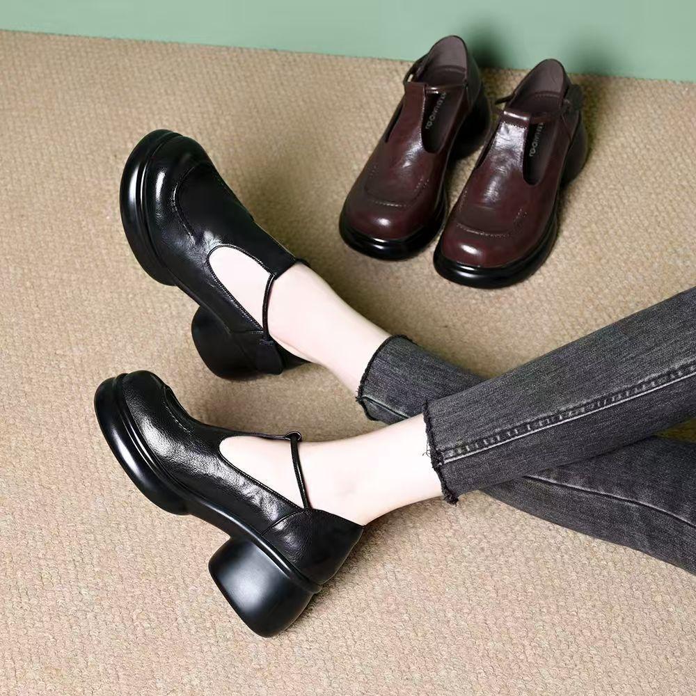 Korean Version of Bag Head Sandals Women's 2025 Spring and Autumn New Mother Shoes Round Head Comfortable Single Shoes Work Shoes Black Leather Shoes
