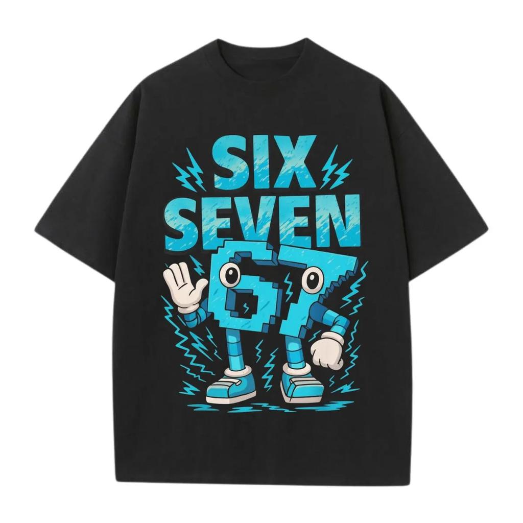 FrühlingSommer Neu Herren und Damen Bruh 67 Meme Steal A Brainrot Pixelmuster Bedrucktes Baumwoll Freizeit Kurzarm T-Shirt