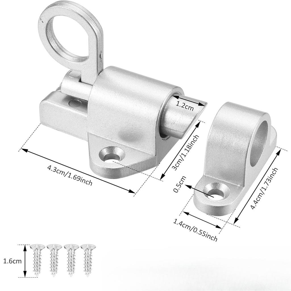 4PC Self-Locking Spring Gate Latch Aluminum Alloy Safety Bolt Lock for Wooden Fence Pool Gate Cabinet Window