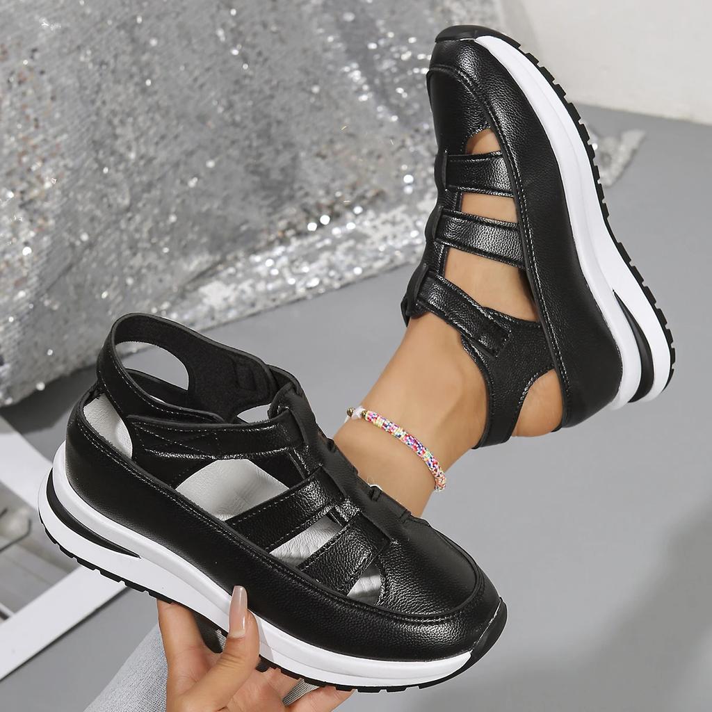 Letní dámské sandály 2025 Nové Vysoce kvalitní Sandály s přezkovým páskem Dámské S uzavřenou špičkou Kancelářské a Kariérní Jednobarevné Klínové boty pro ženy