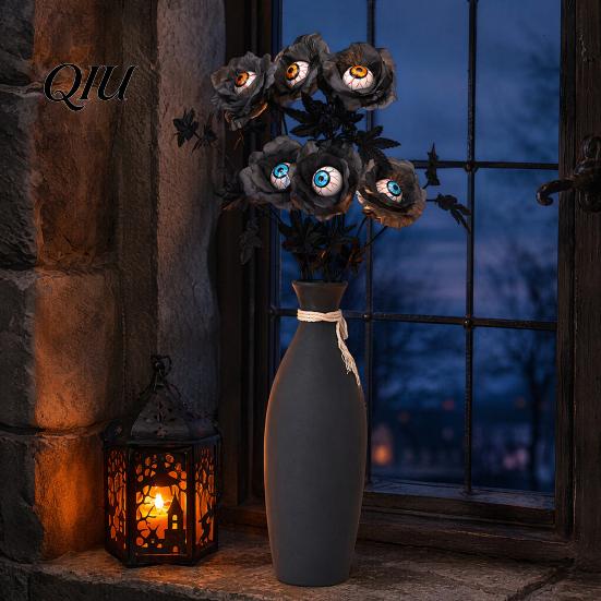 Reusable Halloween Decor Eyeball Flower Stem, Artificial Rose Floral Pick with Eyeball, Spooky Branch Decoration Gothic Black Branches for Vase, Home