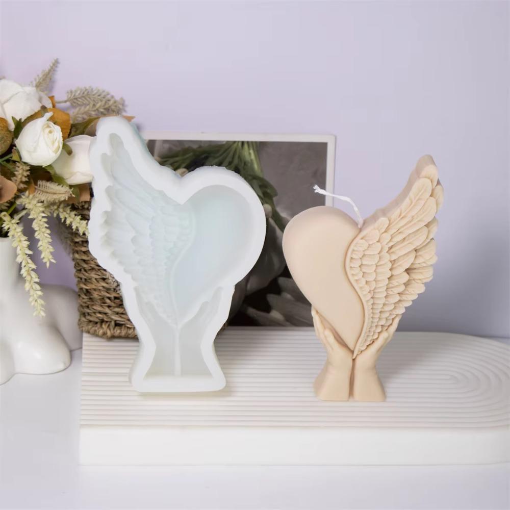 Reusable Valentine's Day Handmade Soap Mold 3D Heart Wing Resin Mold Love Wing Candle Mold  Cement