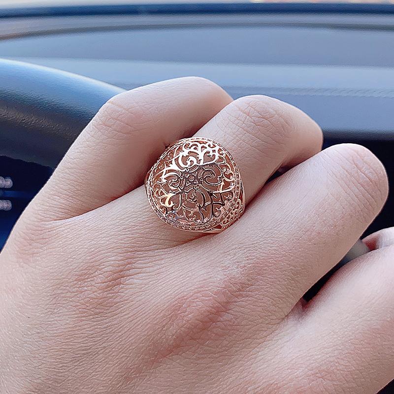 New Hollow Flower  Rose Gold Ring Round Micro-Wax Inlay Natural Zircon Rings Women Wedding Party Fine Jewelry