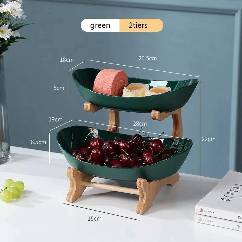 3 Tier Plate Holder Set Table Fruit Bowl Plates Kitchen with Floors Partitioned Candy Cake Trays Wooden Tableware Dishes