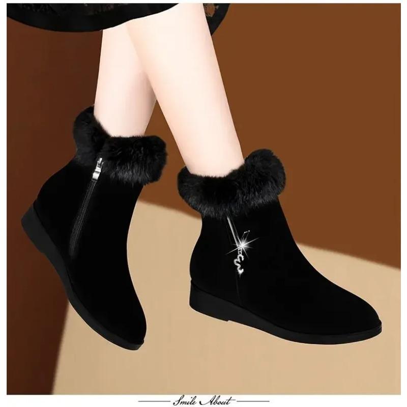 Plush Womens Boots Comfortable Hick-soled Fur Shoes Fashion Ladies Shoes Zipper Women Vulcanized Shoes Anti-slip Chaussure Femme
