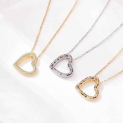 Fashion Heart Full Zinconia Pendant Charm Neklace For Women Stainless Steel Chain Choker Necklace Female Dainty Daily Jewelry