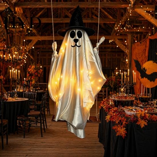 Hanging Spooky Ghost for Halloween Outdoor Decoration, Cute Flying Satin White Decoration With Best Materials Home, Tree, Porch, Patio, Lawn, Garden,