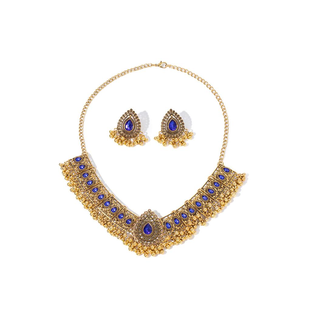 Bohemian Clavicle Necklace Pearl Fringed Earrings Women'S Diamond Retro Exotic Jewelry Set Women'S
