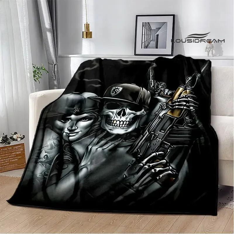 Retro Totenkopf Motorrad bedruckte Decken Picknickdecke Flansch Warme Decke Haus Reise Decken Bettwäsche Geburtstagsgeschenk