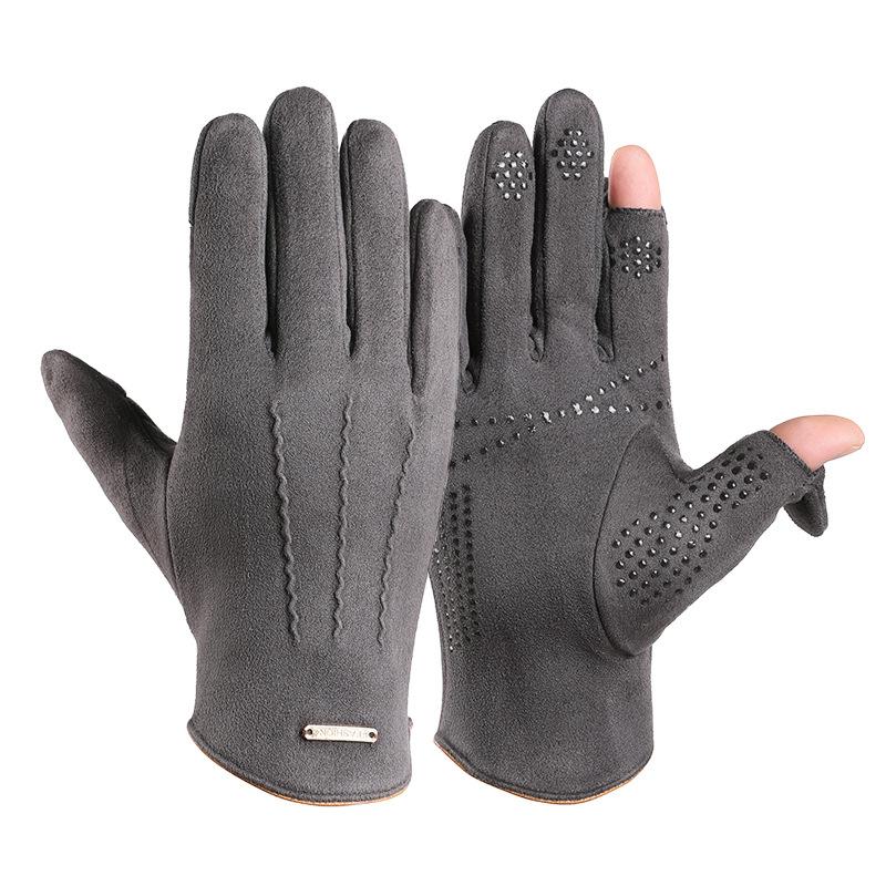 Warm Gloves for Men's Suede Plus Velvet Warm and Non Slip Fashion Cycling and Driving Sports Autumn and Winter Touch Screen Gloves