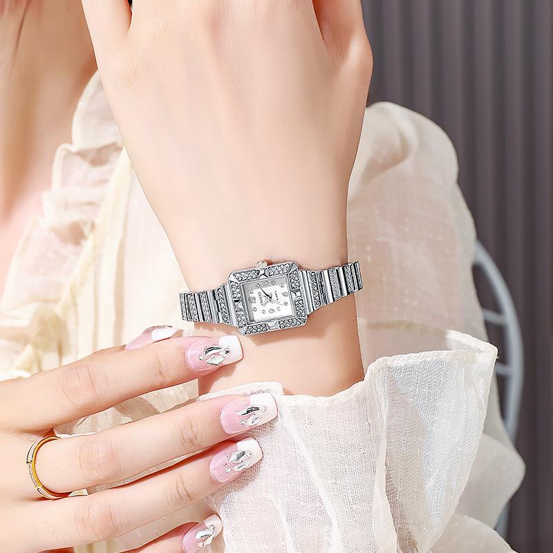 High Quality Fashion Rhinestone Women Watch Square Small Clock Steel Wristwatch Lady Watches Ladies Montre Femme Dropshipping