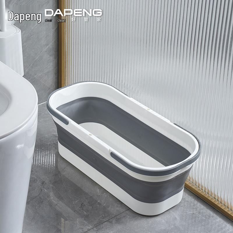 Thickened Foldable Mop Bucket with Wheels - Rectangular Flat Plastic Design