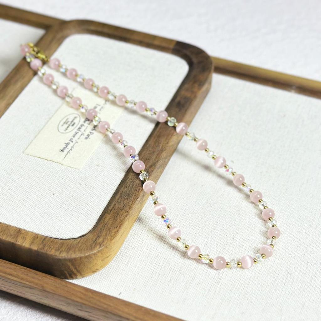 Dreamy Blue Cat's Eye Crystal Beaded Necklace – Elegant Spring/Summer Design