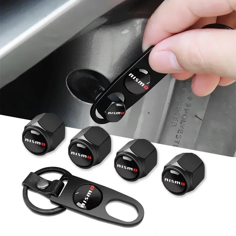 Bilnyckelring Mockaläderrep Nyckelring Metallhjul Däckventilhattar För Nissan Nismo Note Armada Pulsar Pathfinder X-Trail Qashqai