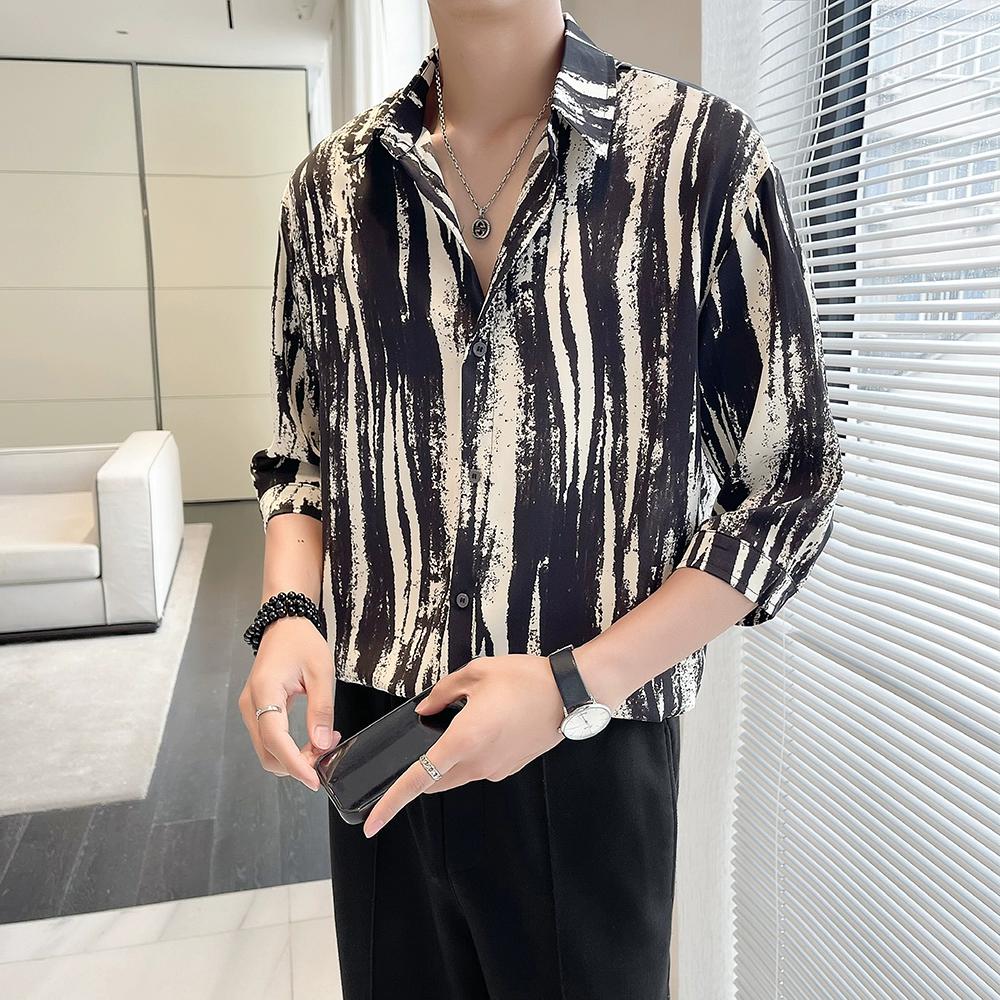 

Чоловіча повсякденна чоловіча сорочка з лацканами та довгими рукавами з принтом 2024 року. Чоловіча чоловіча сорочка весна-літо-осінь XL чорний