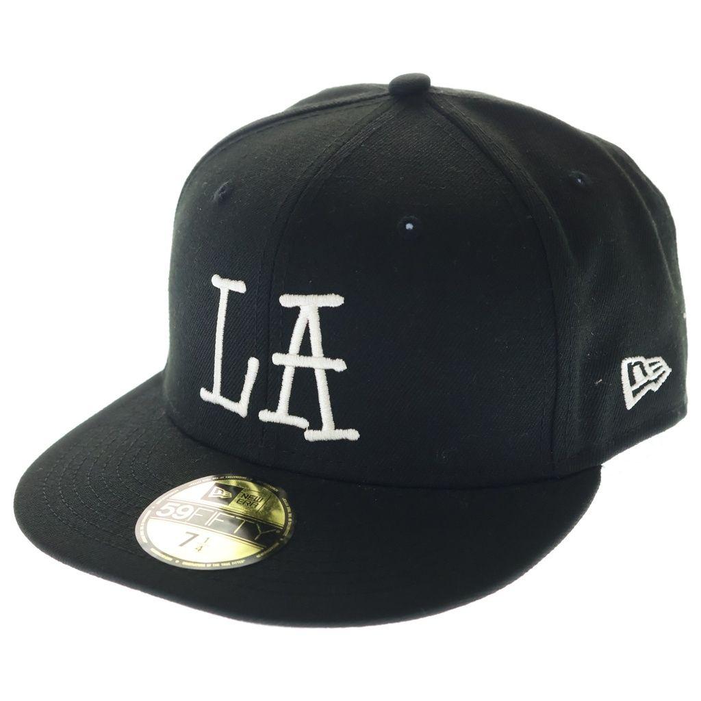 Used STUSSY New Era 59FIFTY New Era Los Angeles Baseball Cap Hat Black