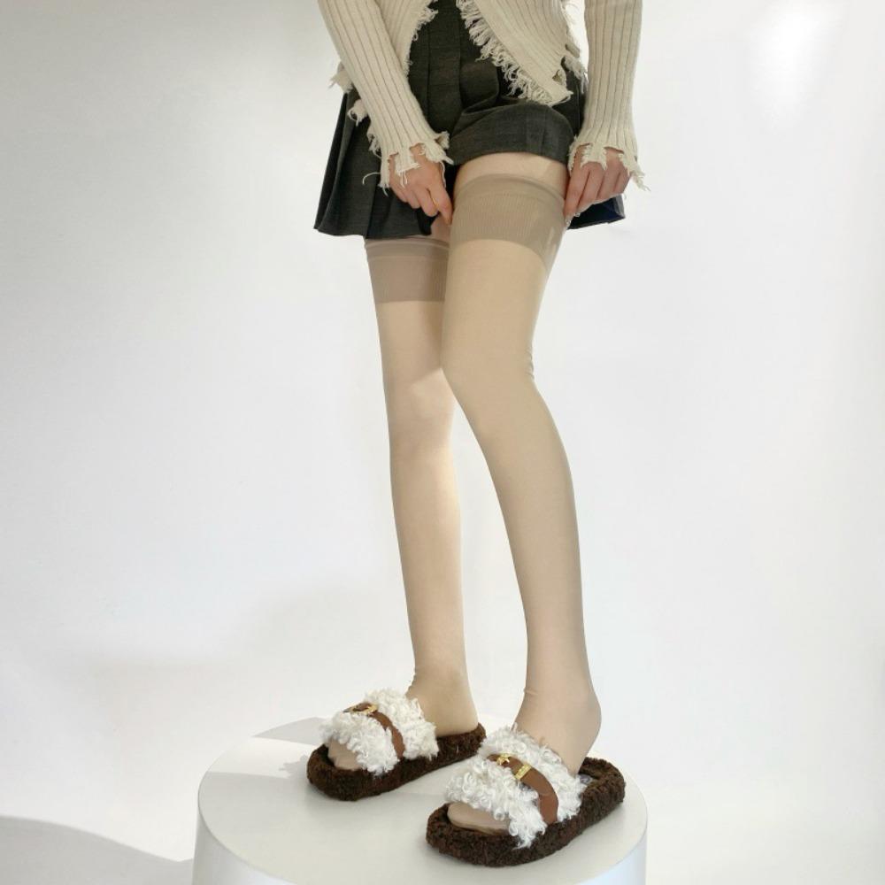 Autumn and Winter Nude Bare Leg Artifact Over The Knee Stockings Nude Skin Tone Double-layer Warm Velvet High Tube Socks Half-length Stockings Women