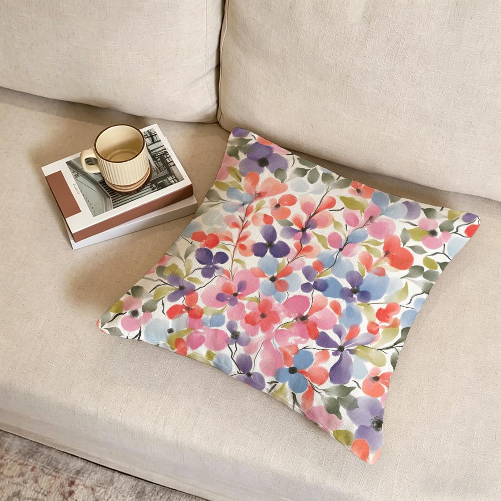 F-Floral Print Cushion Cover Fabric Soft Furnishing,Pillowcase, Cushion Cover, Sofa Pillow, Home Decoration
