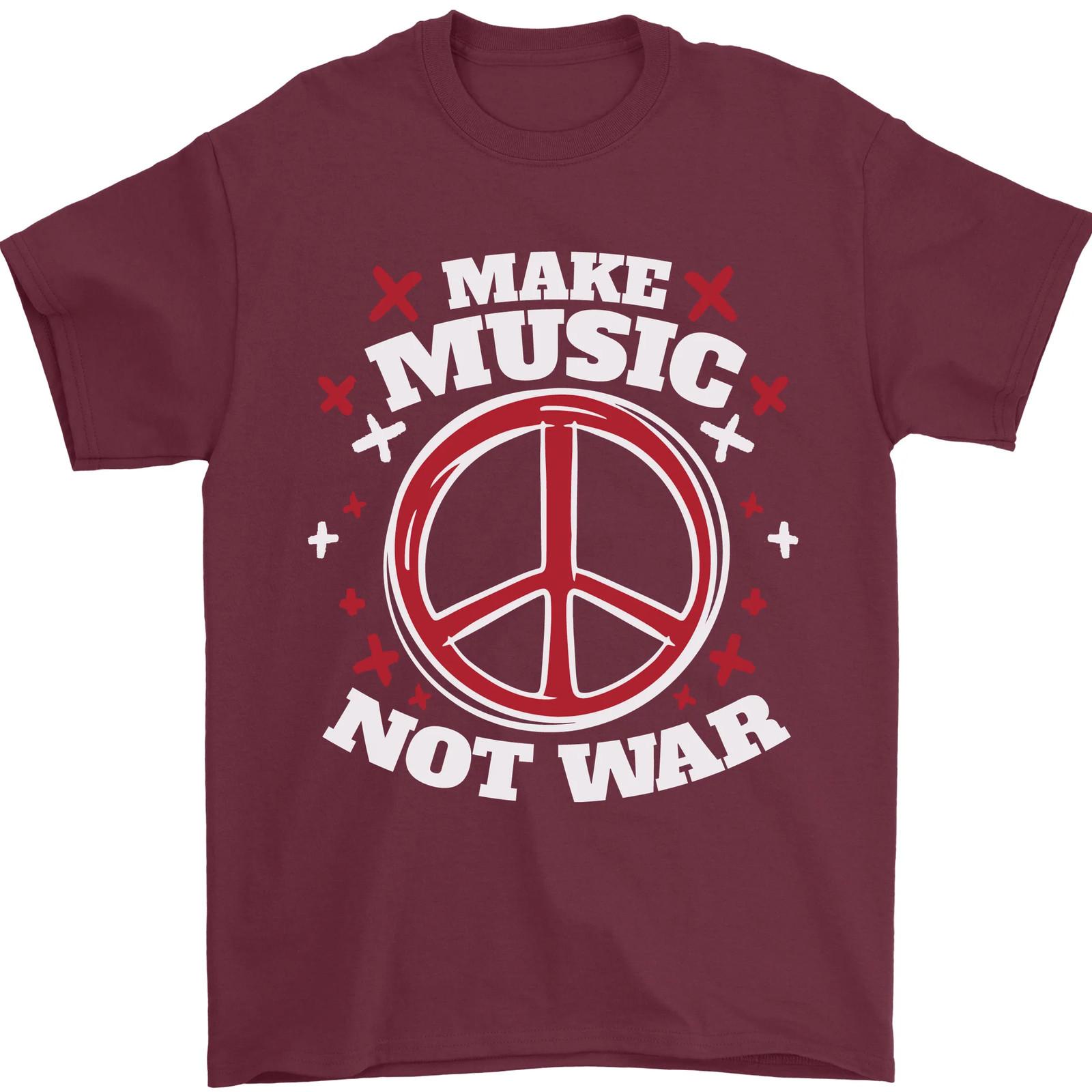 Make Music Not war Peace Hippy Rock Antiwar Mens T-shirt Cotton S