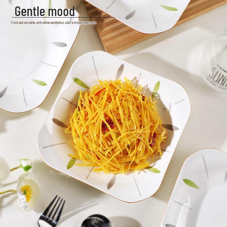 Japanese Style Ceramic Square Plate Set - 4/6 Pieces, Microwave Safe, Thickened Ruyi Design Plates.