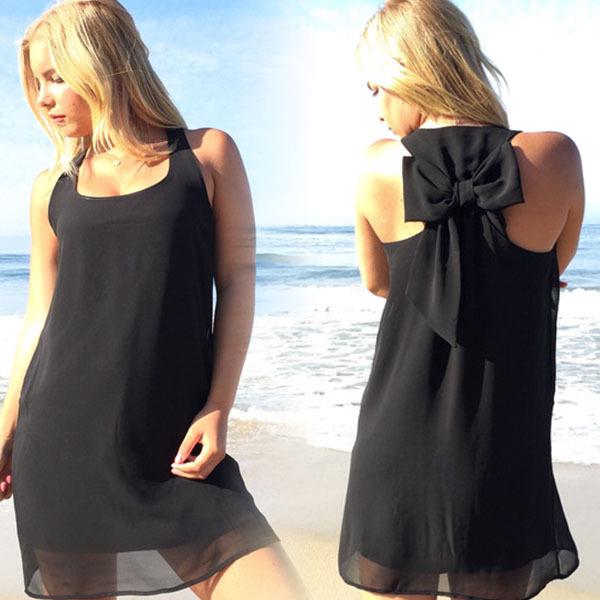 Summer Women Sundress Plus Size Women Bow Sexy Mini Dress Beach Chiffon Dress