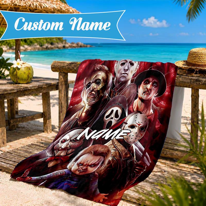 Custom Name Chucky and Tiffany Beach Towel Microfiber Beach Towel, Lightweight and Quick-Dry, for Summer Travel, Swimming Pool Gift