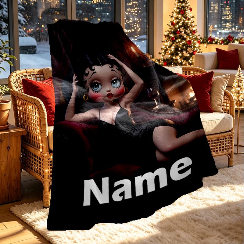 Custom Name Personalized Betty Boop Print Blanket, Home Decor, Bedroom, Sofa, Camping, Couch, Gifts for Birthday Christmas