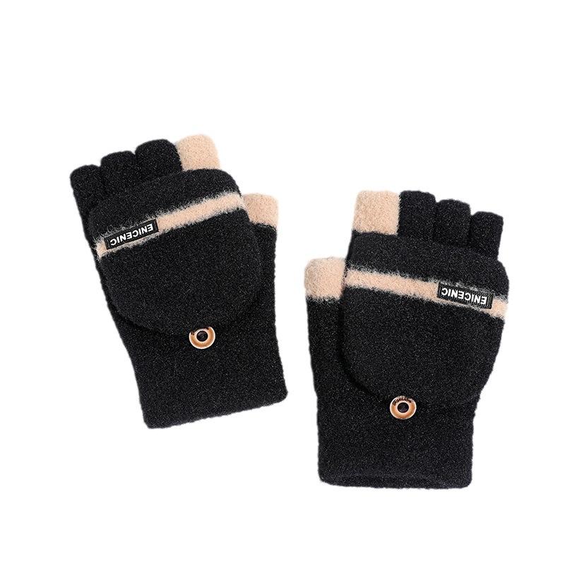 New Winter Knitted Gloves for Men Outdoor Windproof Touch Screen Flip Dual Use Plush Warm Half Finger Gloves Korean Version Trendy