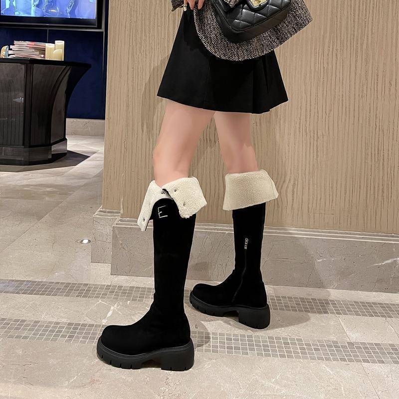 2025 New Winter Snow Boots Thick-soled Small Men Wear Folding Boots Elastic Knee Boots High Boots Women