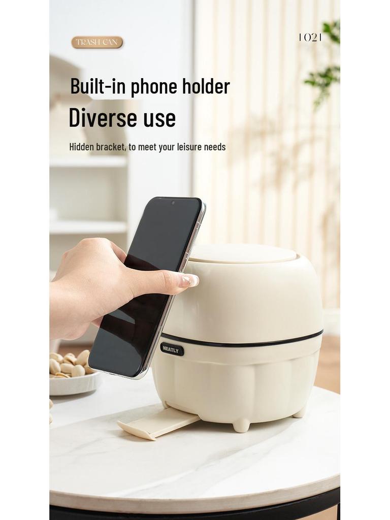 Press-Type Desktop Trash Can with Lid for Office, Living Room, Study, Coffee Table - Creative Storage Solution