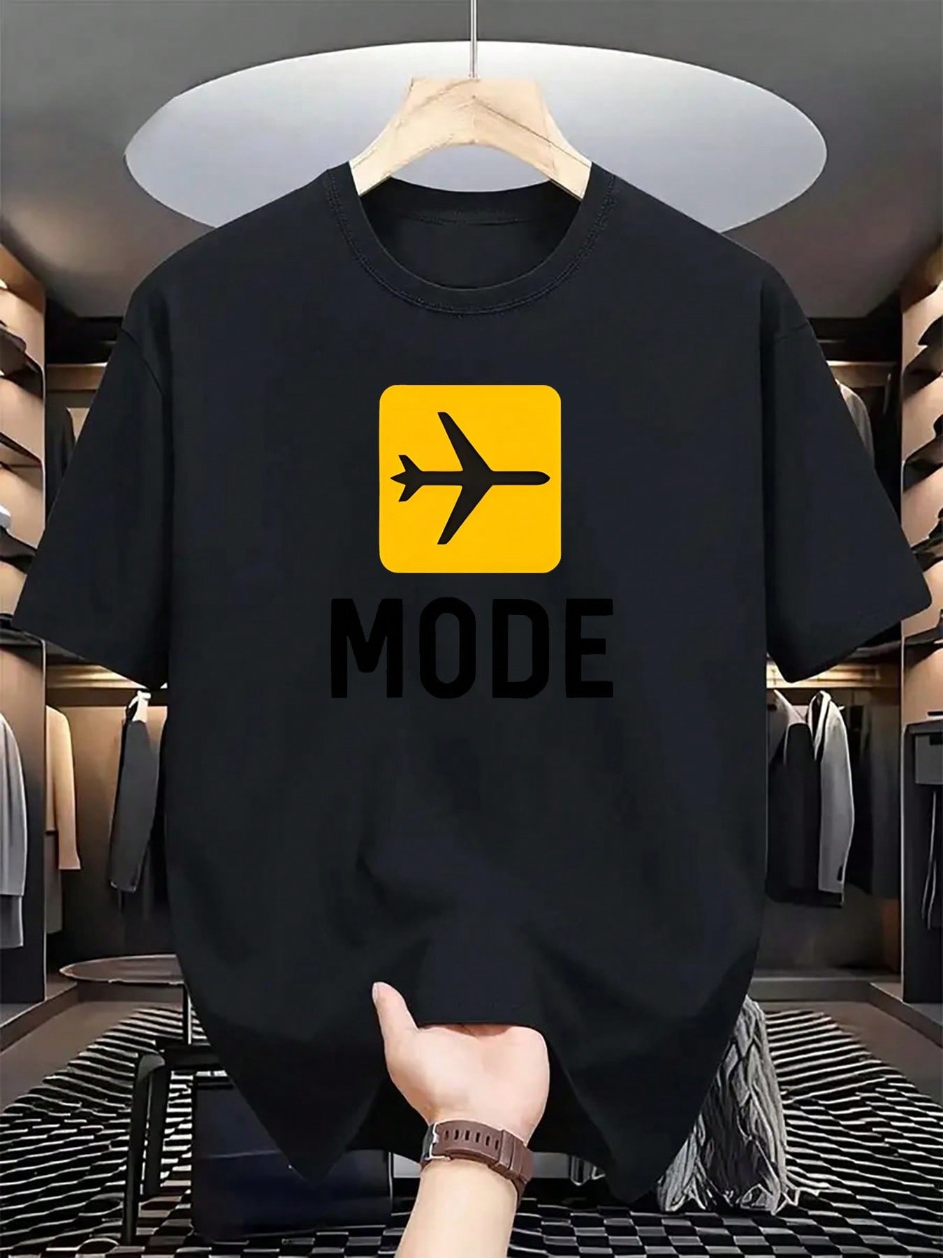 

MenS Casual Crew Neck TShirt Breathable QuickDry Solid Color with MODE Print Airplane Graphic Lightweight Polyester Summer 3XL