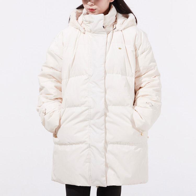 Adidas Originals Three Leaves Series Fur Lined Warm Casual Sports Hooded Jacket Down Coat Winter Women jackets Off-White GU1783