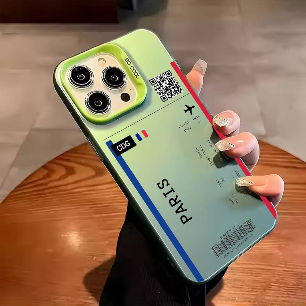 Boarding Pass Plane Ticket Phone Case For iPhone 17,16,15,14,13,12,11,Pro Max,Plus Candy Silver Cover