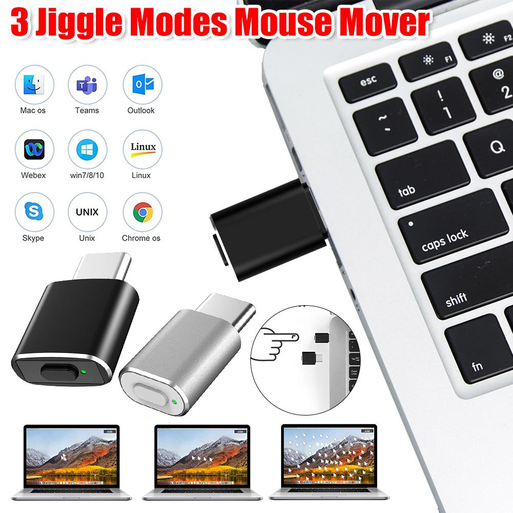 Mouse Jiggler Undetectable Automatic Mover USB/Type C Port Shaker Wiggler for PC Laptop Keep Computer Awake Simulate Mouse Move
