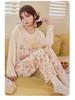 Women's Cartoon Pajama Set with Chest Pads - Long Sleeve & Pants for Spring & Autumn, Wear Indoors or Out