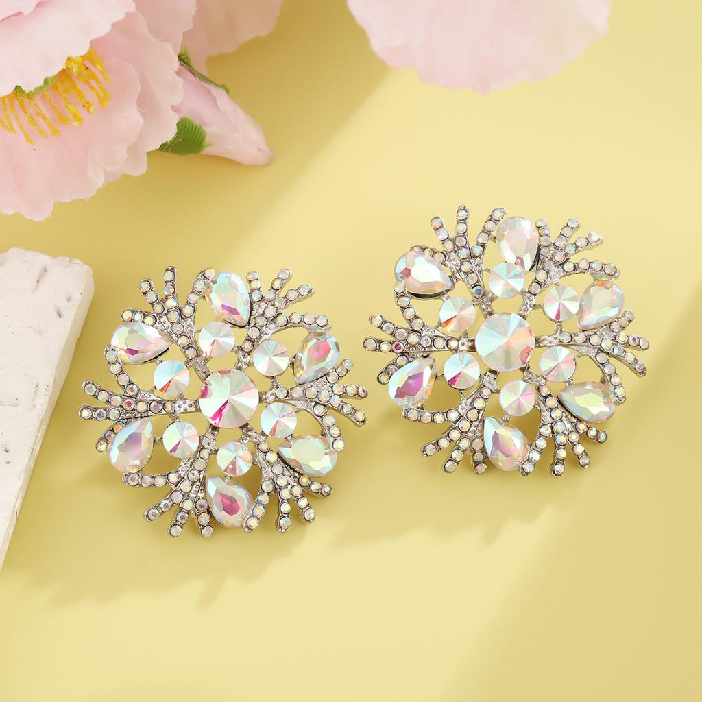 Geometric Alloy Sparkling Earrings With Gold Posts For Women Wedding Party