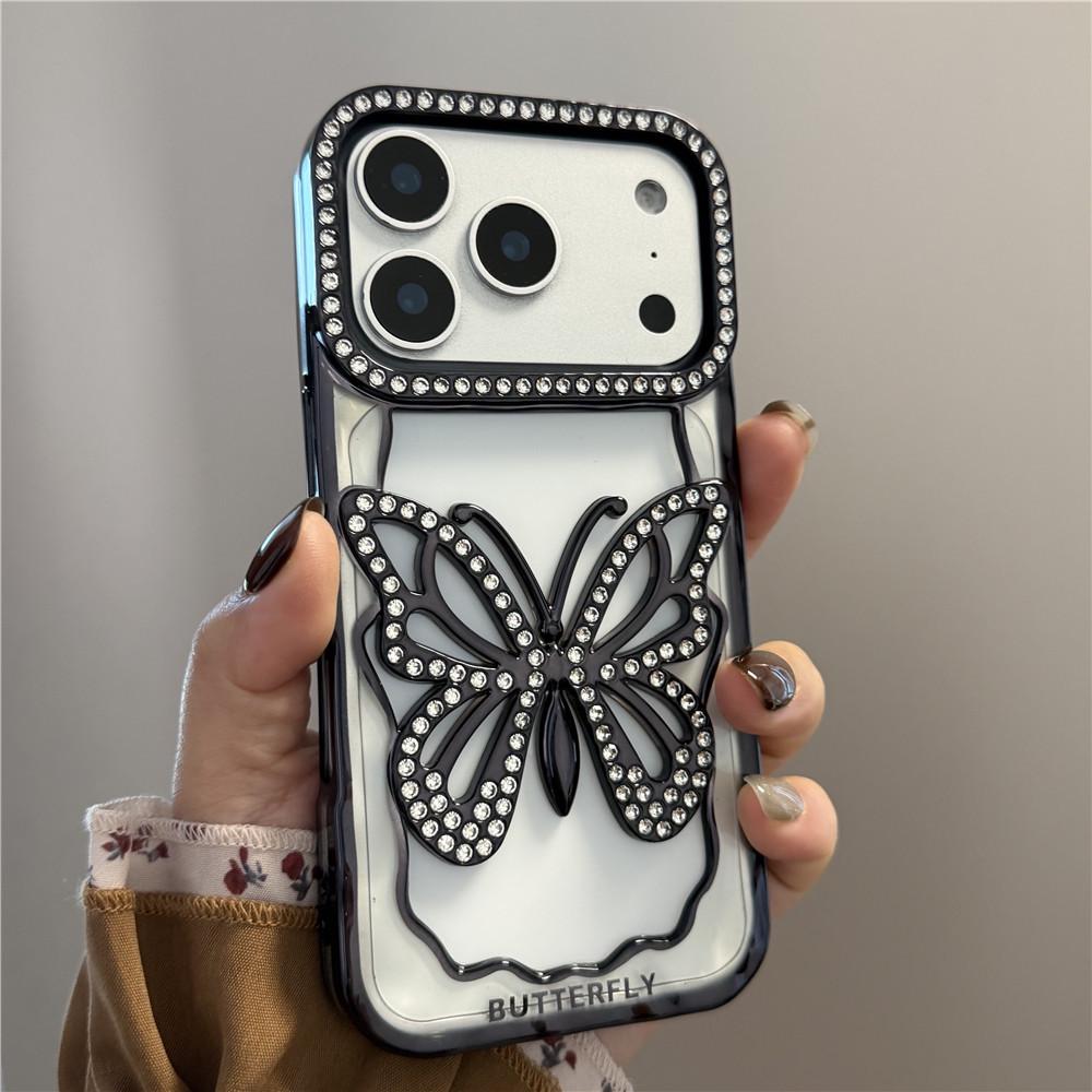 

iPhone 17 Pro Max Case: Hollow-Out Rhinestone Butterfly Electroplated Protective Cover for 16/15/13 Pro Models iPhone 15 Pro