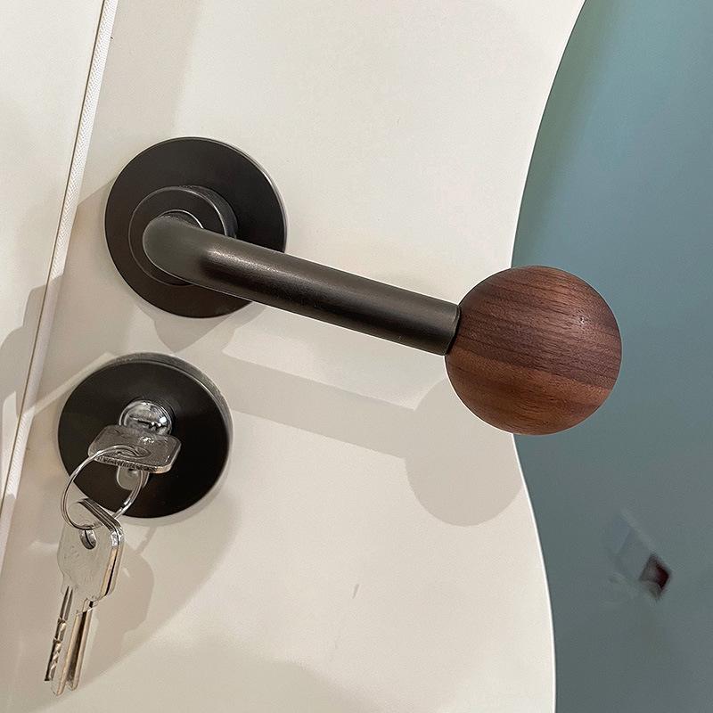 Walnut Wood Vintage-Style Silent Magnetic Door Handle for Indoor Bedrooms